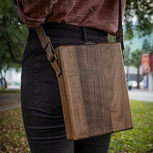 Writers Messenger Wood Box, Multifunctional Wooden Handmade Crossbody Postman Bag Portable Artist Tool Bag Painting Brush Tool Storage Sketch Box Easel for Outdoor Painting (Brown)…