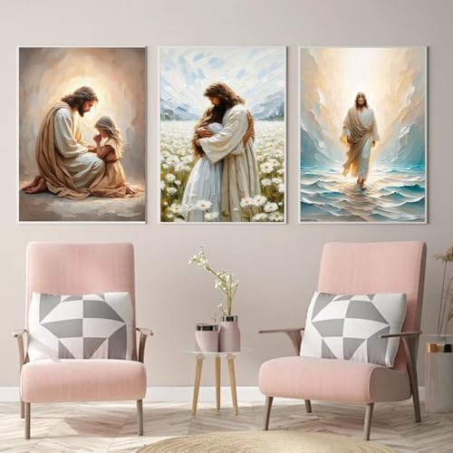 3 Pack Jesus Paint by Numbers Kit for Adults Framed Canvas, Frameworkless