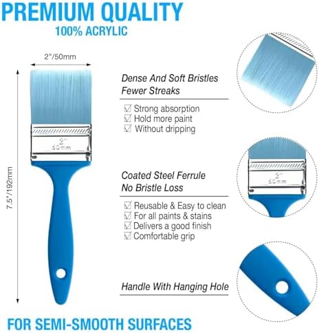 Great Andrew 9-Pack Flat Paint Brushes 2 Inch Painting Acrylic