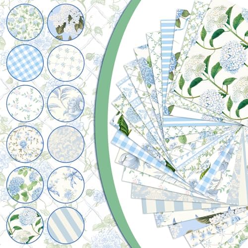 HunnmingRe 20 Pcs 10''x10'' Blue Hydrangea Quilting Fabric Square