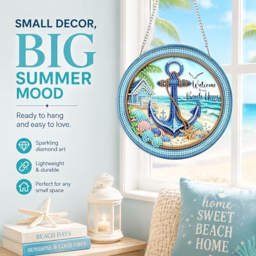 Beach Diamond Art Hanging Kit for Adult, Diamond Art Painting 8x8inch