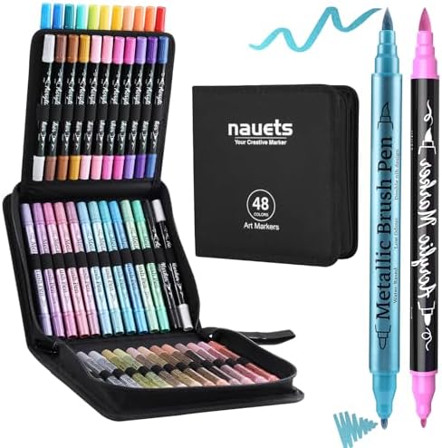24 Metallic & 24 Acrylic Paint Markers Pens - Brush & Fine Dual Tip 48 Pack