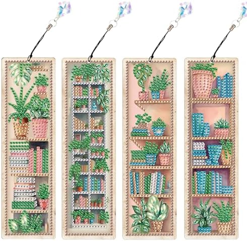 4 Pieces Diamond Painting Bookmarks for Adults Plant Bookshelf Design