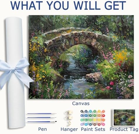 AuraDraw Stone Bridge Paint by Numbers Kit for Adults - DIY Stone Bridge Over River Painting on Canvas, Acrylic Paint Set or Home Decoration 16x20 Inch