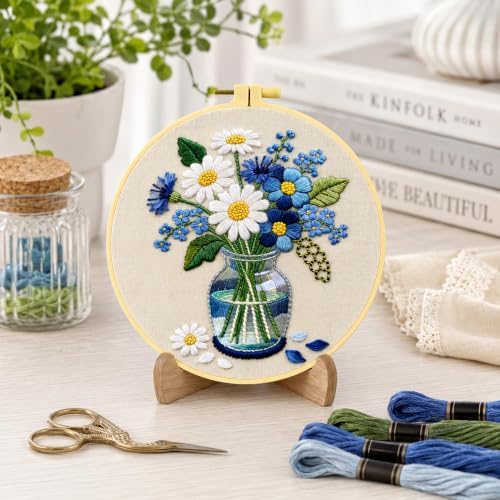 HRTHRT Embroidery Kit for Beginners, Flower DIY Craft Set with Hoop