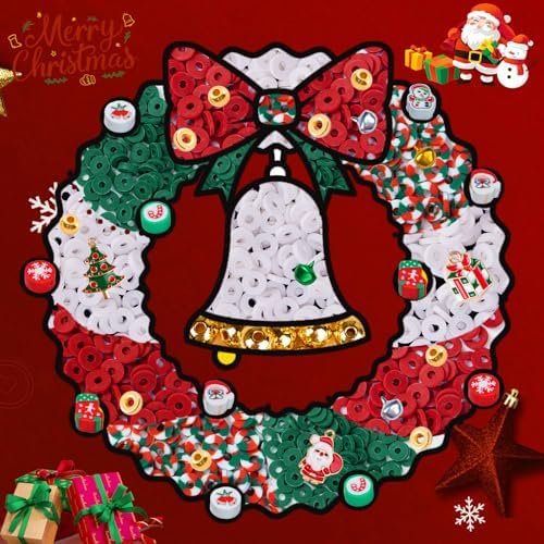 Taybonds Christmas Clay Beads for Bracelets Jewelry Making Kit, Xmas Colored Red Green Heishi Bead Kit,Christmas Charms,Golden Spacer Beads,Letter Beads for Friendship Gift,Holiday Polymer Clay Beads