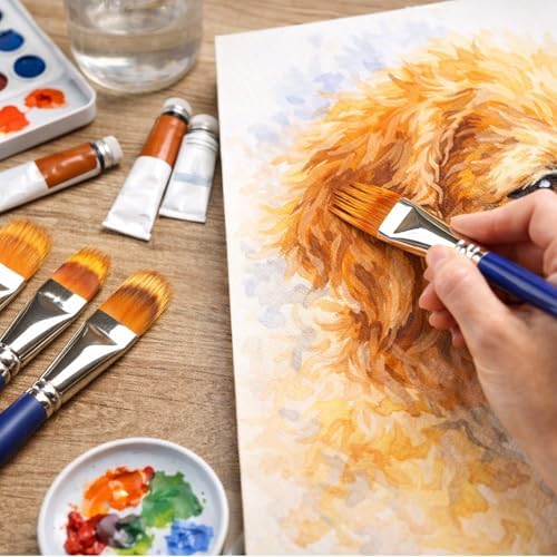 5PCS Grainer Brush Set – Filbert Comb Rake Brushes for Acrylic Painting, Oil & Watercolor, Dual Layer Texture Paint Brushes for Wood Grain, Fur, Grass Effects, Short Handle