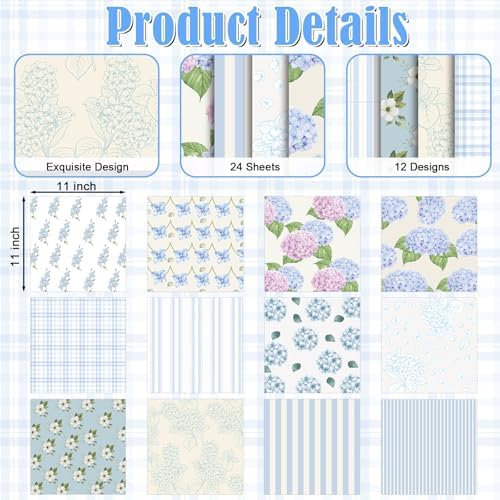 48 Sheets Hydrangea Scrapbook Paper,Hydrangea Pattern Decorative Scrapbook Paper for Journals DIY Cards and Photo Albums,Aesthetic Craft Supplies