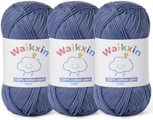 3 Pack of 100% Cotton Yarn for Crocheting,Baby Yarn for Crocheting Soft,5 Ply Milk Cotton Yarn,#2 Sport Weight Cotton Yarn,10.6oz/787.4yds Amigurumi Yarn for Puzzle,Clothes&DIY Crafts.(3 Denim Blue)