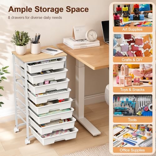 LEHOM Rolling Storage Cart with 8 Drawers, Utility Cart on Lockable Wheels
