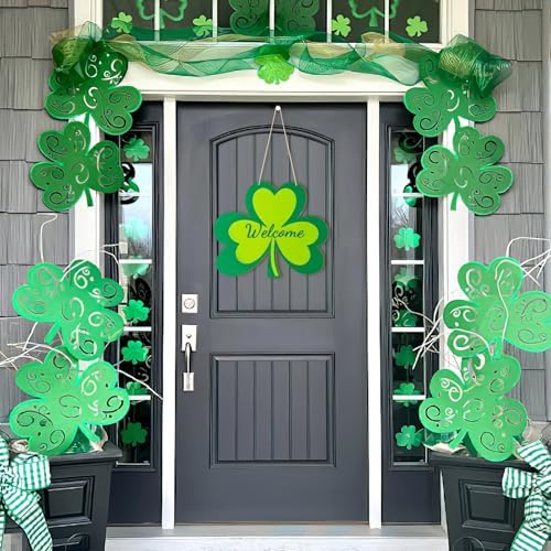 Large Size 12" Wooden Shamrock Ornaments to Paint, St. Patrick's Day Decoration Cutouts Wooden DIY Blank Unfinished Shamrock Irish Door Hanging Sign Plaque Crafts Hanging Decorations 3PCS