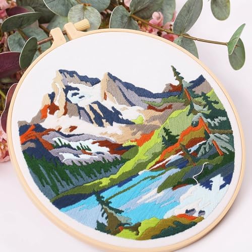 Harimau Adult Beginner Embroidery Starter Kit, Complete Set with 4 Patterns, 2 Hoops, Needles, Scissors, Instruction Guide & Stitching Video Tutorials