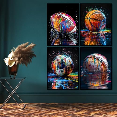 4 Pack Diamond Art Kits for Adults,Ball Sports Diamond Painting Kit