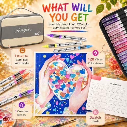 120 Color Acrylic Paint Markers Set – Soft Brush Tip Acrylic Paint Pens and Markers for Artists, DIY Crafts, Canvas, Wood, Glass, Rocks, Fabric and More Creative Projects(GREY)
