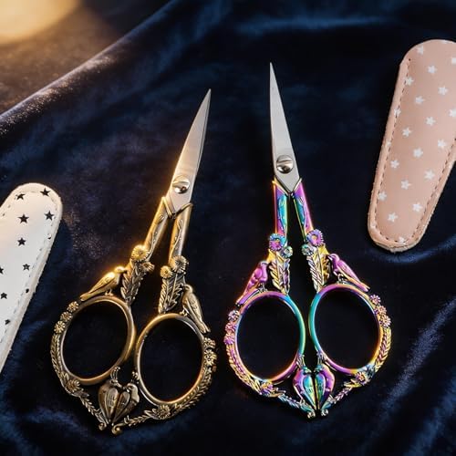 Crochet Scissors with Cover – Vintage Small Embroidery Scissors, Sharp Sewing Scissors for Yarn Thread Craft Needlework, Pretty Gift for Crocheter Quilter, 4.6 Inch 2 Pack