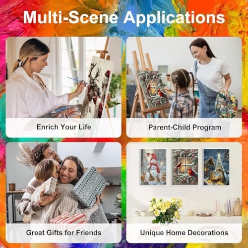 4 Pack Christmas Paint by Numbers for Adults with Framed Easel 8x12 inch
