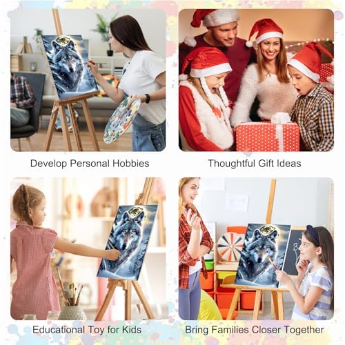 SENQAO Christmas Paint by Numbers for Adults Framed, Wolf Adults' Paint-by-Number Kits, Adult Paint by Number Kits on Canvas, Acrylic Number Painting for Home Decor, 8x12inch