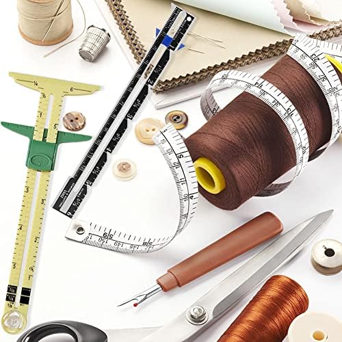 YEQIN 2 Pcs Sliding Gauge Measuring Sewing Tool, 5-in-1 Sliding Gauge Measuring and Stainless Steel Quilting Ruler Sewing Tool Fabric Quilting Ruler for Knitting Crafting Sewing Beginner Supplies