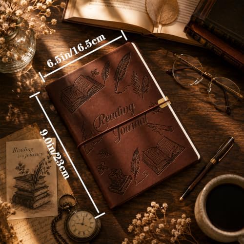 Reading Journal for Book Tracking PU Leather Book Journal (Brown)