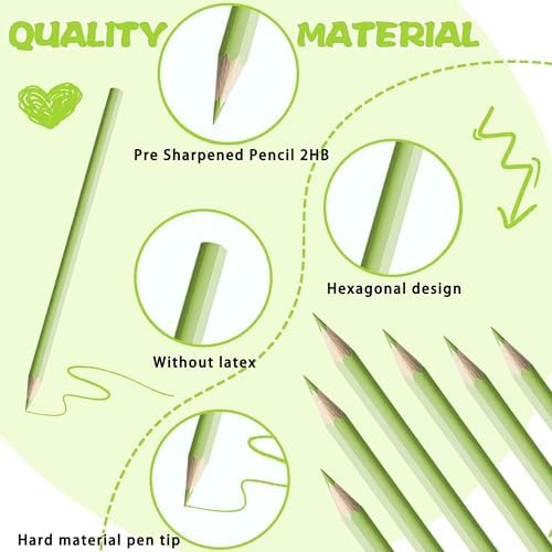 12 PCS Macaron Green Colored Pencils Pre Sharpened Pencil 2 HB - Ideal for Checking, Grading, Tests & Office/School Supplies