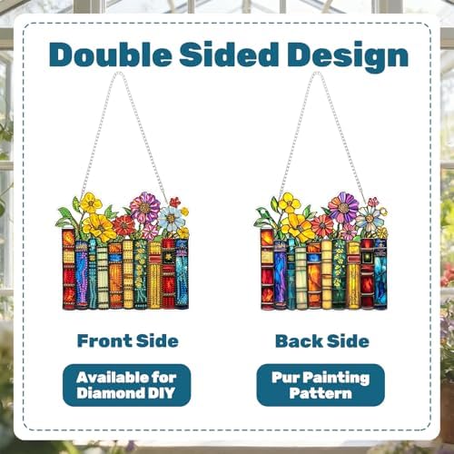 CRZMODE Book Diamond Art Hanging Kit for Adults, Flowers Pendant Diamonds Painting Art Kit, Special Crystal Diamond Art Painting Pendant Ornament, Craft Gift for Women Home Window Decor