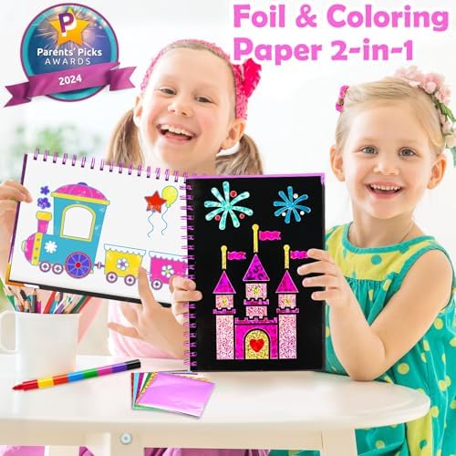FUNNYB&G Foil Art Craft Kit for Kids, Sparkly Birthday Gift Toy for Girls | No Mess, Kids Ages 4-10 Create Sparkling Artwork, A Creative Gift for Birthdays, Holidays, Travel Activities,Screen-Free Fun