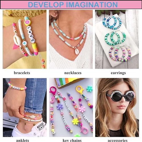 XMZCOLA Clay Beads Bracelet Making Kit, 144 Colors Flat Polymer Friendship Spacer Heishi Beads for Jewelry Making with Letter Beads and Elastic Strings, 2026 Crafts Christmas Gift (144 Colors)