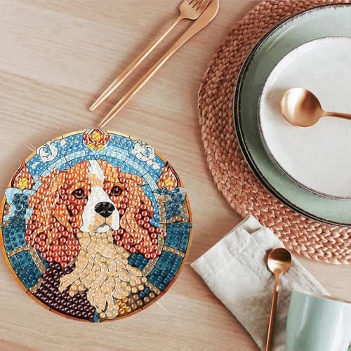 ijbnhd 8 PCS Dog Diamond Art Coasters Kit Diamond Painting Coasters