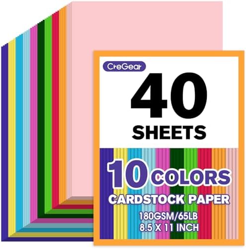 CreGear 40 Sheets Colored Cardstock Paper 8.5 x 11, 10 Colors Card Stock