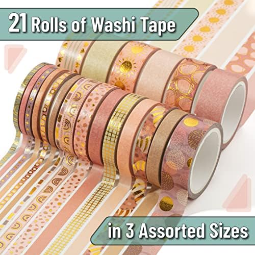 Mr. Pen- Washi Tape Set, 21 Rolls, Assorted Sizes, Boho Design | 5.5 Yards/Roll, Washi Tape for Scrapbook, Arts, Crafts, Journals and Planners