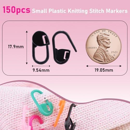 150 PCS Plastic Knitting Stitch Markers for Crocheting, Crochet Stitch Marker for Yarn Crafts Knitting Weaving Locking Plastic Safety Pins Crochet Supplies Accessories, Black