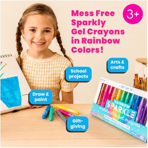 Ooly Rainbow Sparkle Metallic Watercolor Gel Crayons, Set of 12