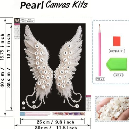 3D Pearl Angel Wings Diamond Art Painting Kits for Adults 12x16inch