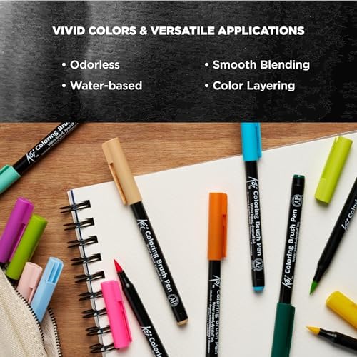 Sakura KoiColoring Brush Pens - Watercolor Brush Pen Set - Assorted Colors - 24 Pack
