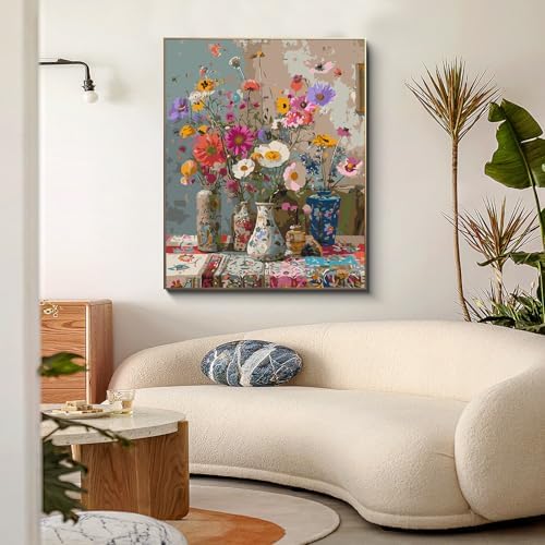 PRASIO Flowers Paint by Numbers Kit for Adults Beginner 16x20 Inch