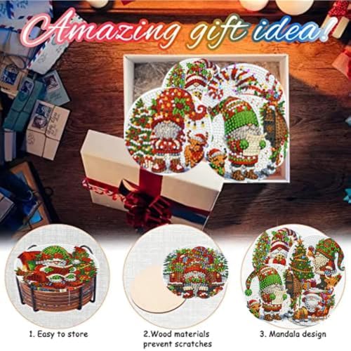 8 Pack Diamond Art Coasters,Christmas Gnome Diamond Painting Coasters Kits