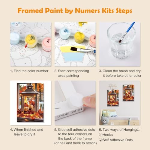 MOGTAA Halloween Paint by Numbers Kit for Adults Beginners with Frame, Fall Pumpkin Adult Paint by Number Kits on Canvas with Easel, Easy DIY Landscape Oil Painting Kits for Home Decor, 8x12in