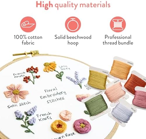 Clever Poppy Floral Stitch Sampler Beginner Embroidery Kit – Easy Embroidery Kit for Beginners with Hoop, Thread & Patterns – Hand Embroidery Kit for Adults and Teens – Complete Embroidery Starter Kit