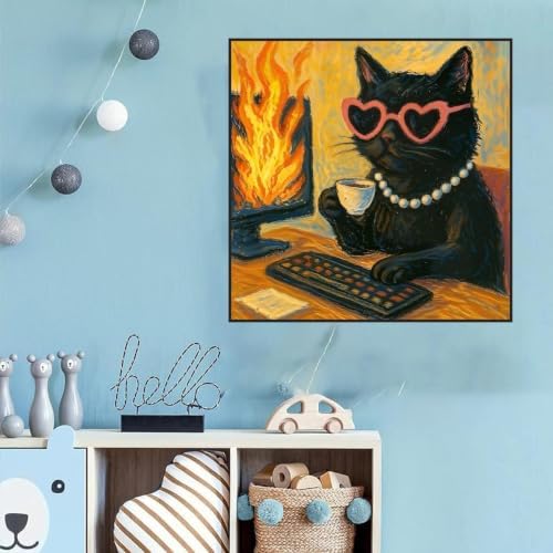 WNPOKN Cat Diamond Art Kits for Adults 14 x 14inch