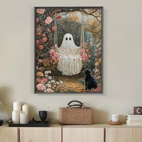 CraftBliss Halloween Ghost Swing Paint by Numbers Kit for Adults, DIY Paint by Numbers Kits for Adults Beginners Without Frame, Acrylic Paint Canvas Painting Kits Art Home Decor 16x20 Inch