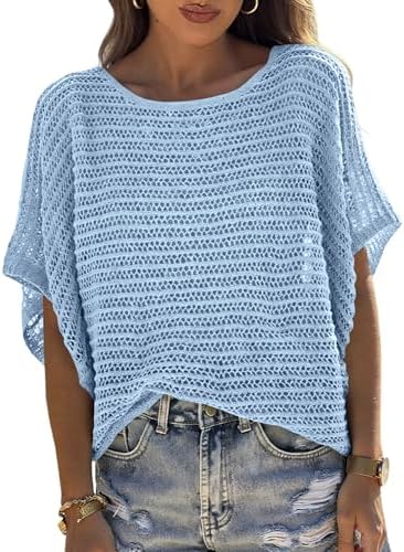 UNCLECAT Women's Crochet Tops Sweater Pullover Knit Tops Beach Coverup