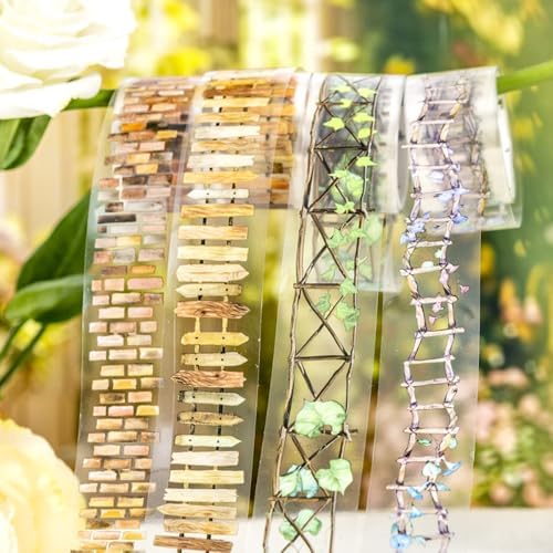 Landscape PET Tape Aesthetic Washi Tape Set Scrapbook Supplies Garden Path Fence Decorative Tape Green Plants Brick Wall Washi Tape Stickers Decorative Collage PET Stickers For Journaling Supplies