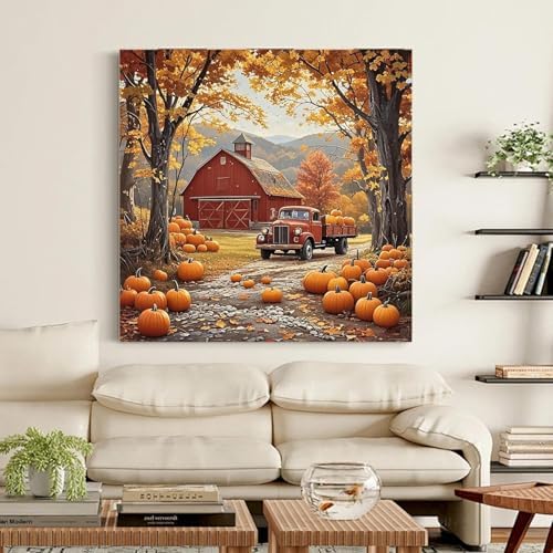 RYMILIE Fall Diamond Art Kits for Adults Pumpkin Farm 12x12inch | 5D Stress Relief Diamond Painting Kit for Beginners, DIY Full Round Drill Gem Art Crafts for Home Wall Decor Gift