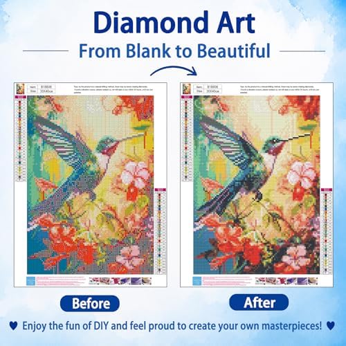 Hummingbird Diamond Art Kits for Adults, Diamond Painting, 12x16 Inch