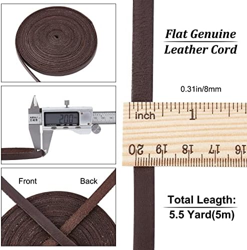 GORGECRAFT 5.5Yds 8mm Flat Genuine Leather Cord Natural Leather String Lace Strips Full Grain Cowhide Braiding String Roll for Jewelry Making DIY Craft Braided Bracelets Belts Keychains(Dark Brown)