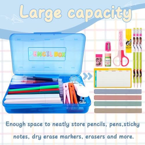 Blue Pink Green Hard Pencil Case Plastic Clear Pencil Box Crayon Box Organizer 3 Pack Office Supplies Storage Container Organizer Boxes for Pens Crayon School Stylish Office Supplies Storage Medium