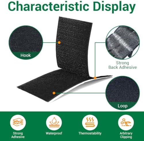 18 Sets - 2x4 inch Hook and Loop Tape Strips with Adhesive, Nylon, Black