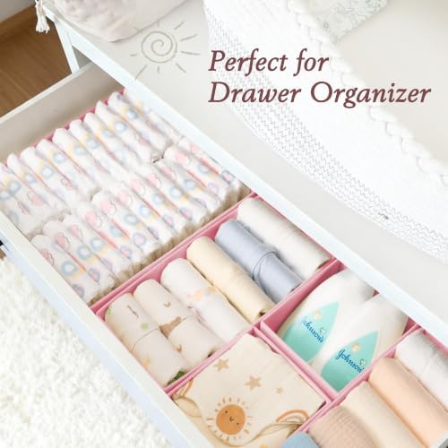 Criusia Drawer Organizer 18-Piece Set, Dresser Organizer for Baby Clothes, Foldable Closet Storage & Drawer Dividers for Underwear, Socks, Nursery (Pink)