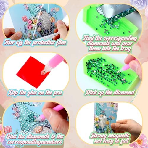 Saillong 12 Pack Flower Diamond Painting Greeting Card Kits DIY Pastel Floral Gnome Diamond Art Cards with Envelopes Flower 5d Rhinestones Paint Card for Adults DIY Craft Family Friend Birthday Gifts