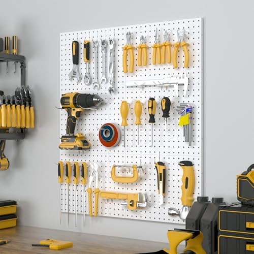 Spampur Peg Board, 6 Pack Metal Pegboard Panels with 50 Hooks